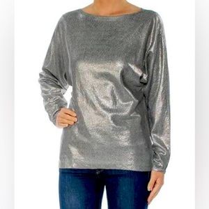 NWOT! Lauren Ralph Lauren Metallic Dolman-Sleeve Sweater Gray Silver Holiday